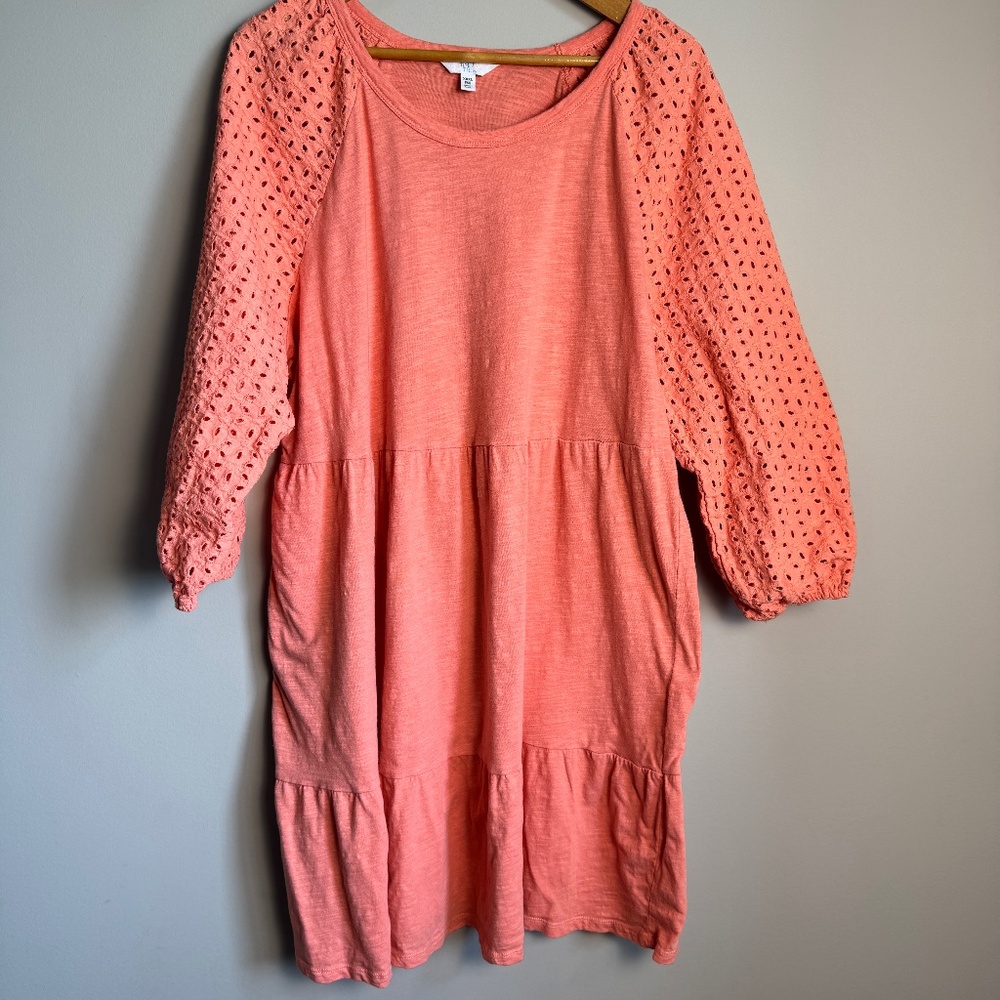 Time and Tru 3/4 Eyelet Sleeve Tiered Top Salmon Peach Size XXXL‎ (22) Summer